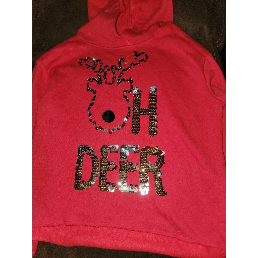 Justice holiday Christmas‎ oh deer sweatshirt cropped size 10 hoodie